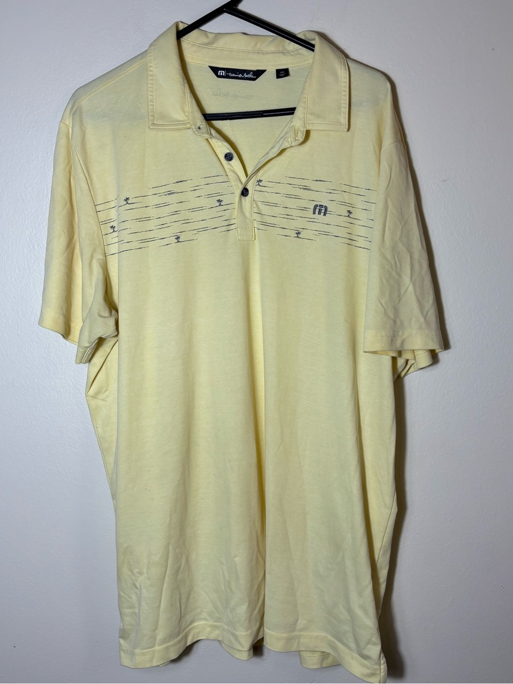 Mens 2XL Yellow Travis Mathew Short Sleeve Performance Golf Polo Shirt